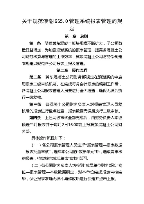 关于规范浪潮GS5.0管理系统报表管理的规定