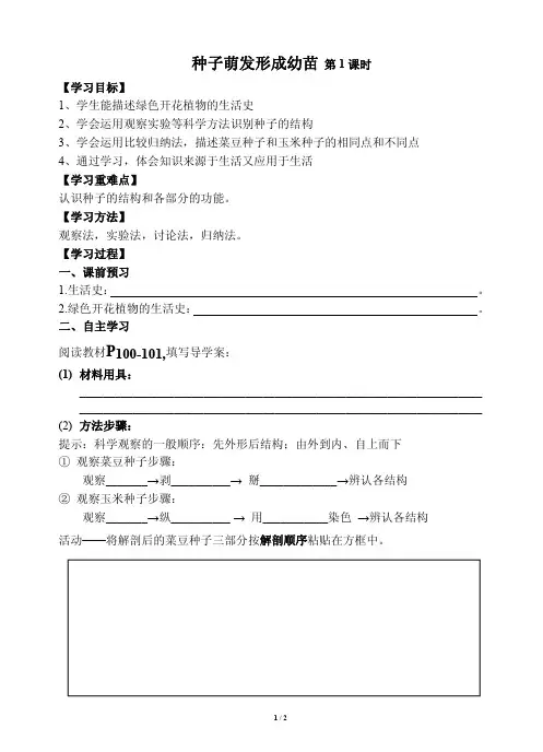 七年级生物《种子萌发形成幼苗》学案