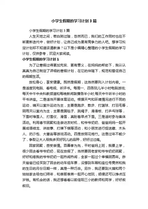 小学生假期的学习计划3篇