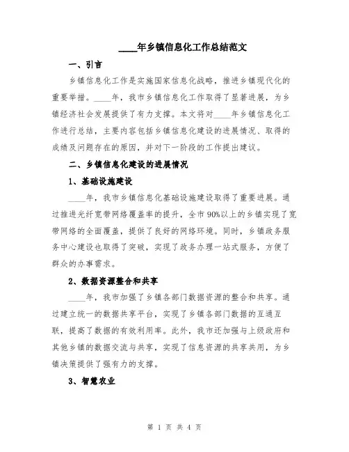 2024年乡镇信息化工作总结范文