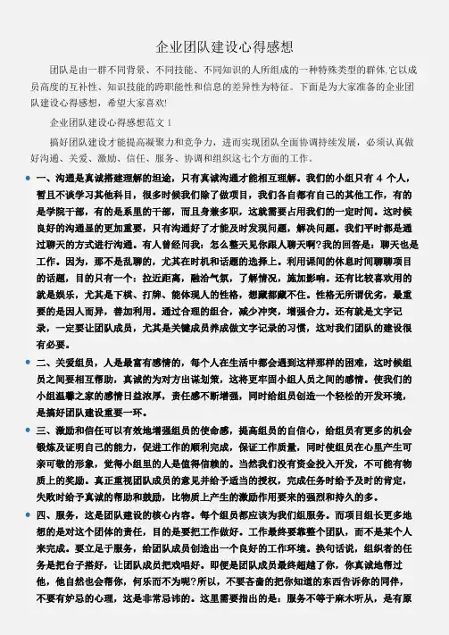 (工作心得体会)企业团队建设心得感想