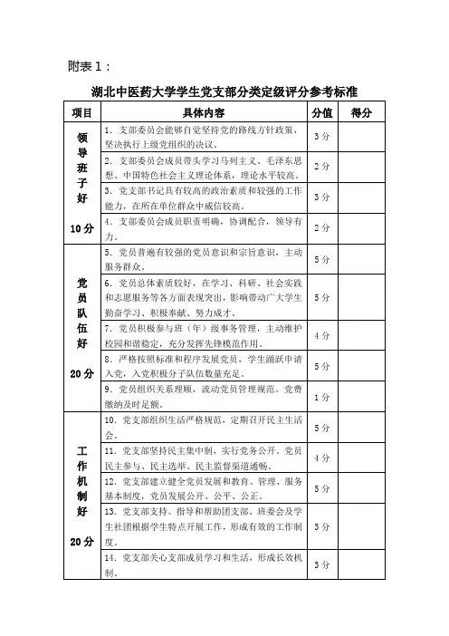 党支部分类定级评分参考标准