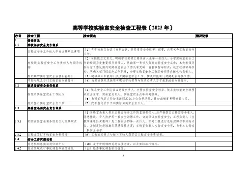 2023年高等学校实验室安全检查项目表(2023年)