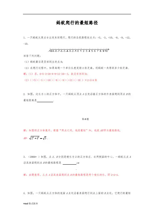 专题训练蚂蚁爬行的最短路径(附附答案解析)
