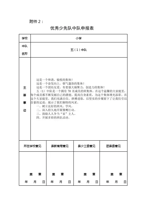 XX学校优秀中队申报表