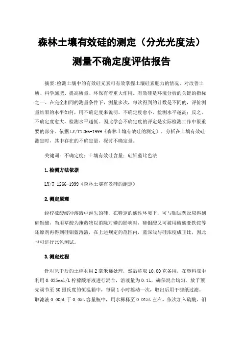 森林土壤有效硅的测定（分光光度法）测量不确定度评估报告