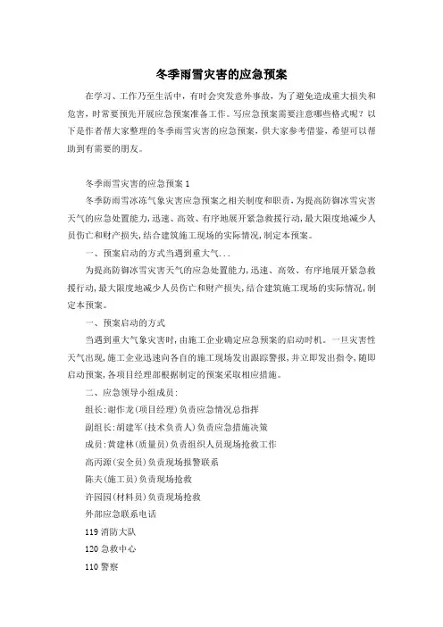 冬季雨雪灾害的应急预案