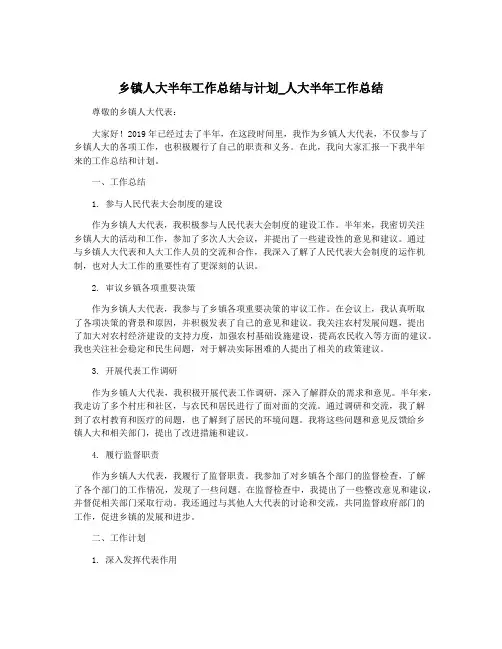乡镇人大半年工作总结与计划_人大半年工作总结
