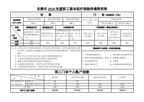 乐清市2018年度职工基本医疗保险待遇简明表
