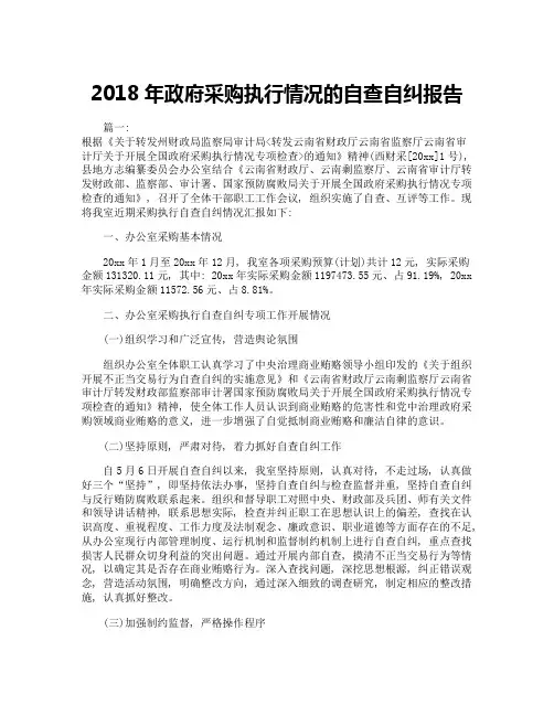 政府采购执行情况的自查自纠报告