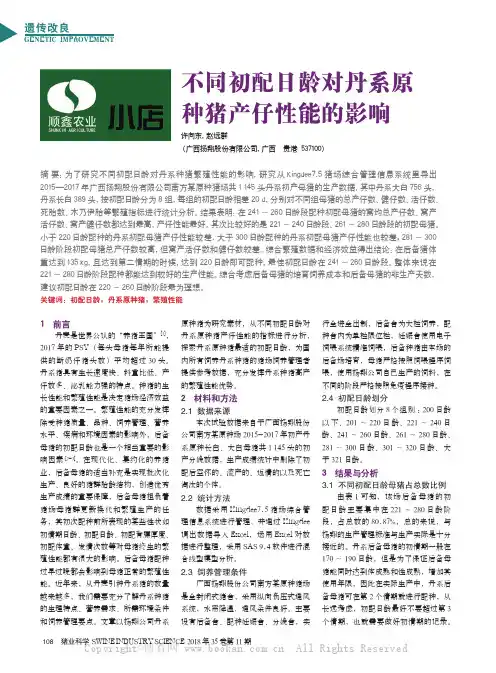 不同初配日龄对丹系原种猪产仔性能的影响