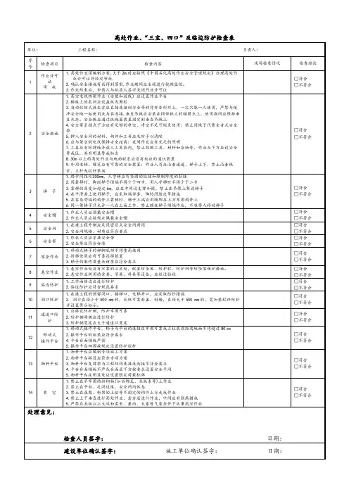 高处作业安全行为检查表