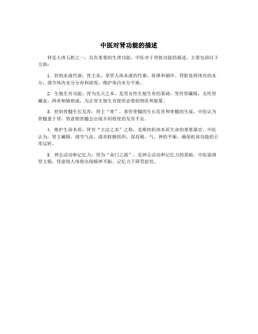 中医对肾功能的描述