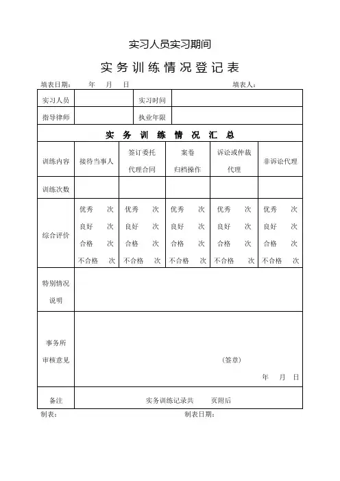 律师实习人员实务训练情况登记表