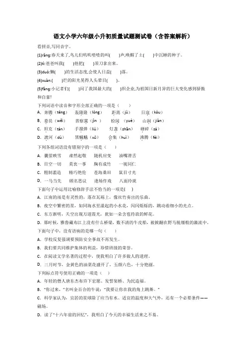 语文小学六年级小升初质量试题测试卷(含答案解析)