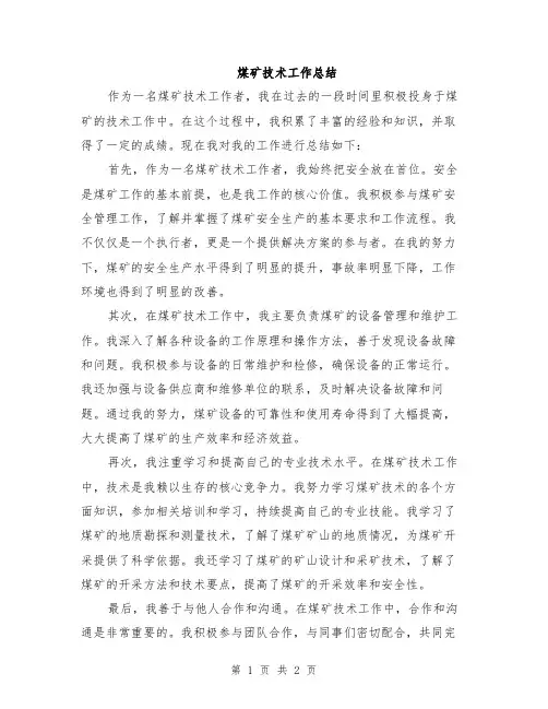 煤矿技术工作总结