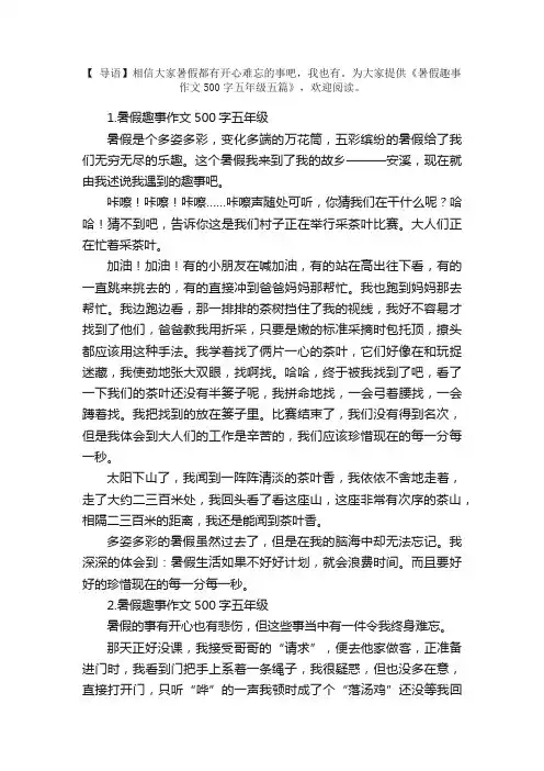 暑假趣事作文500字五年级五篇