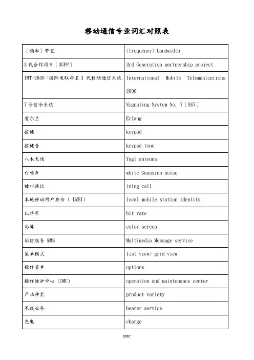 移动通信专业词汇
