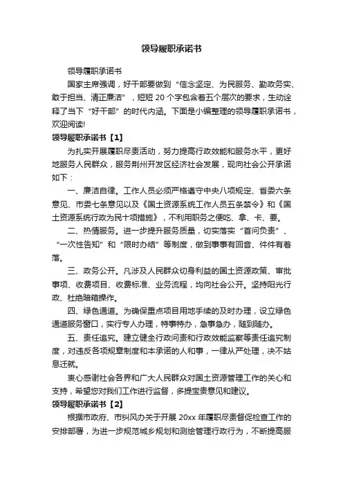 领导履职承诺书