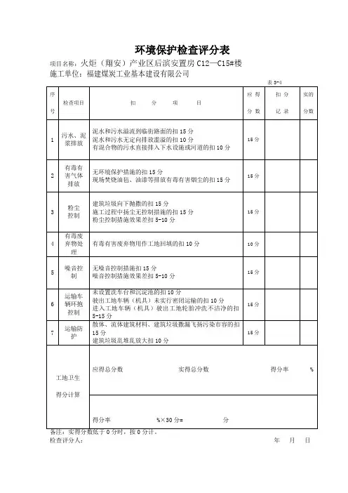 环境保护检查评分表