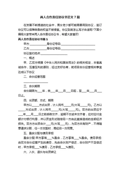 两人合作责任协议书范文7篇