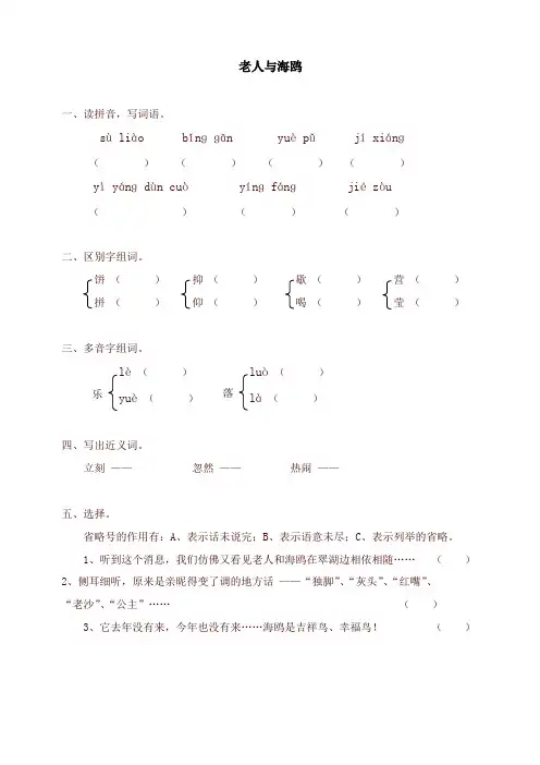 (精品)人教版六年级上册语文同步练习-21老人与海鸥(有答案)