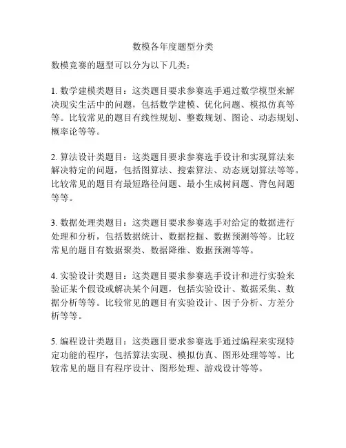 数模各年度题型分类