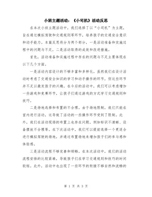 小班主题活动：《小司机》活动反思