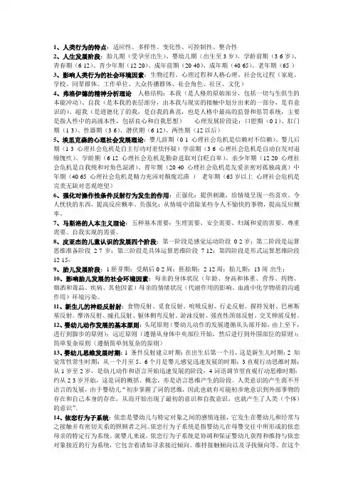 人类行为与社会环境复习资料