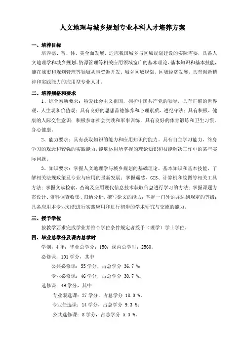 人文地理与城乡规划专业本科人才培养方案
