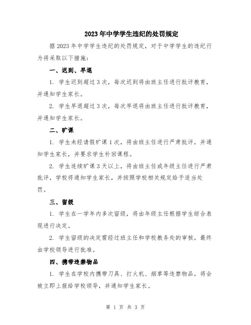 2023年中学学生违纪的处罚规定