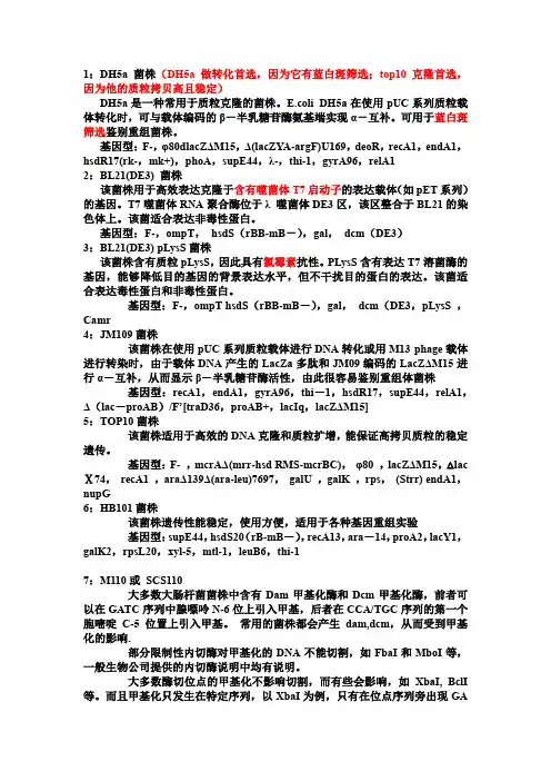 几种常见菌株及其特征