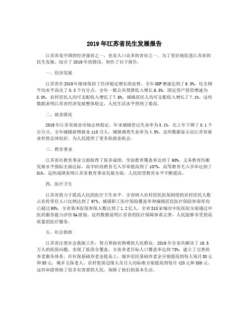 2019年江苏省民生发展报告