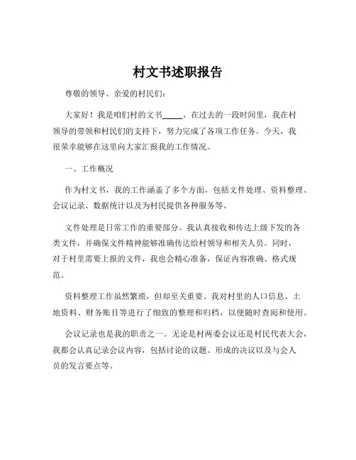村文书述职报告