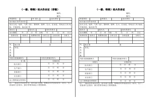 特殊、一级、二级动火作业证