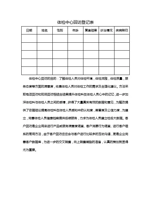 体检中心回访登记表