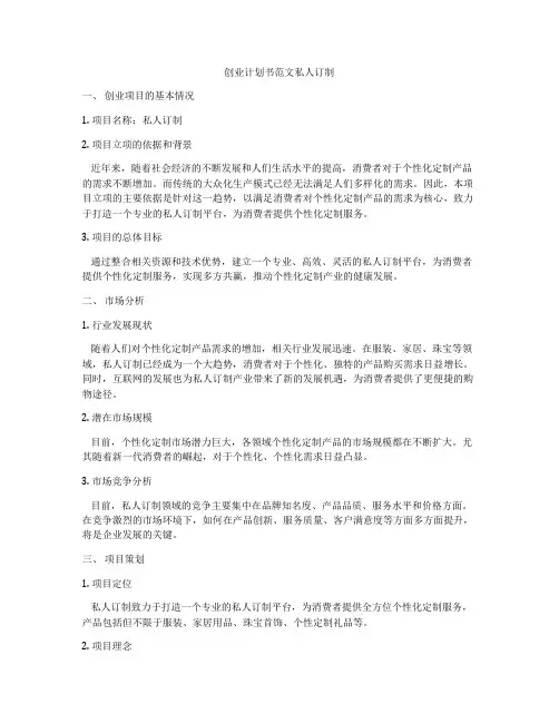 创业计划书范文私人订制