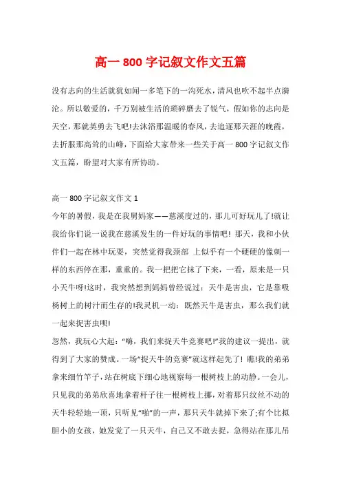 高一800字记叙文作文五篇