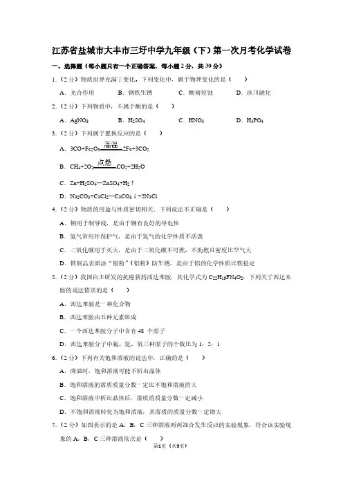 江苏省盐城市大丰市三圩中学九年级(下)第一次月考化学试卷 (2)