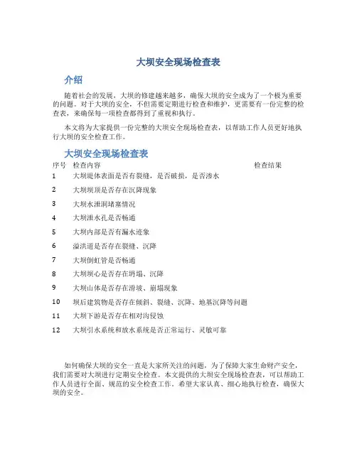 大坝安全现场检查表