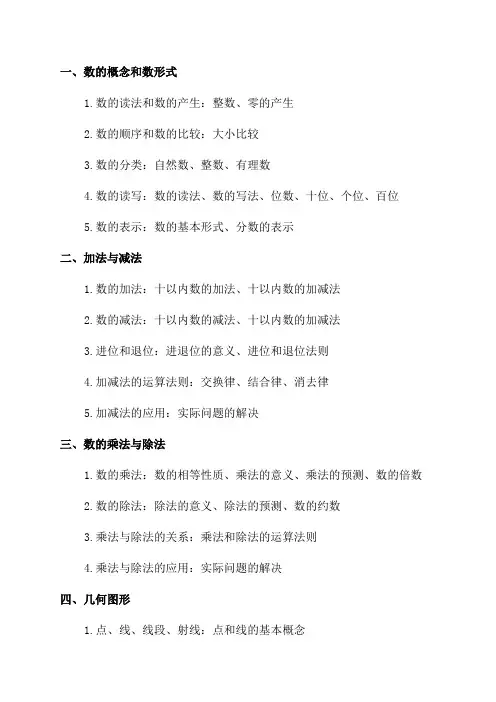四年级数学重点知识点