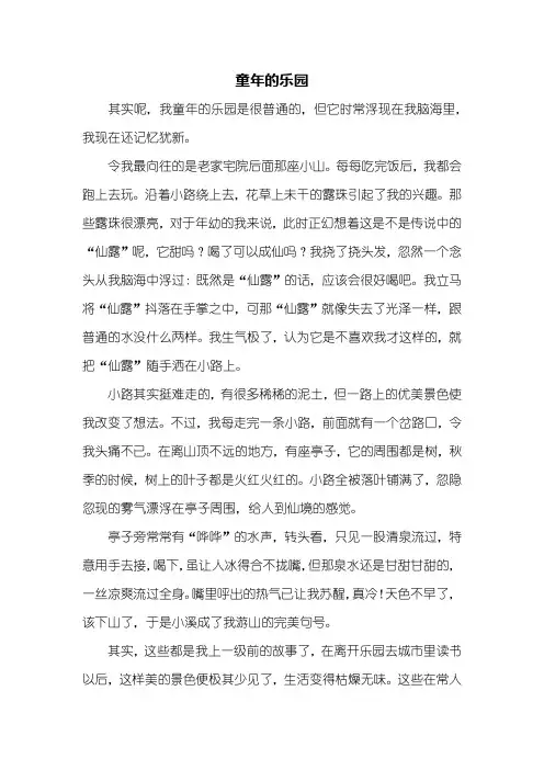 初二作文：童年的乐园作文600字