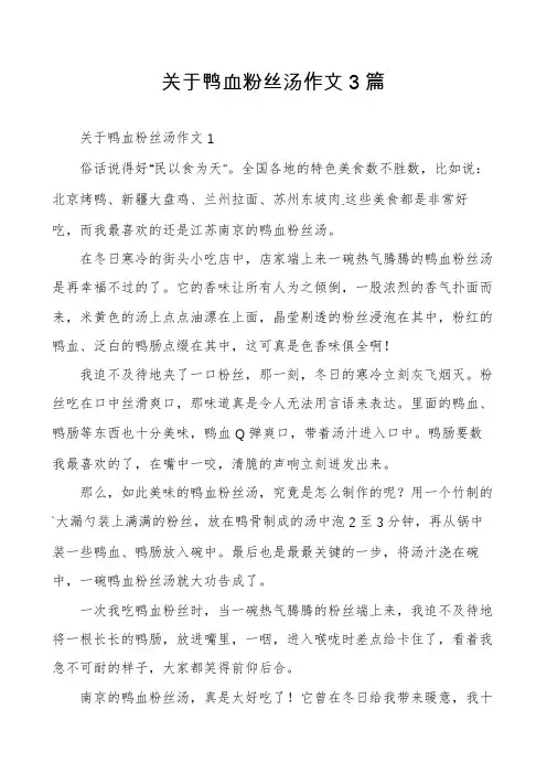关于鸭血粉丝汤作文3篇