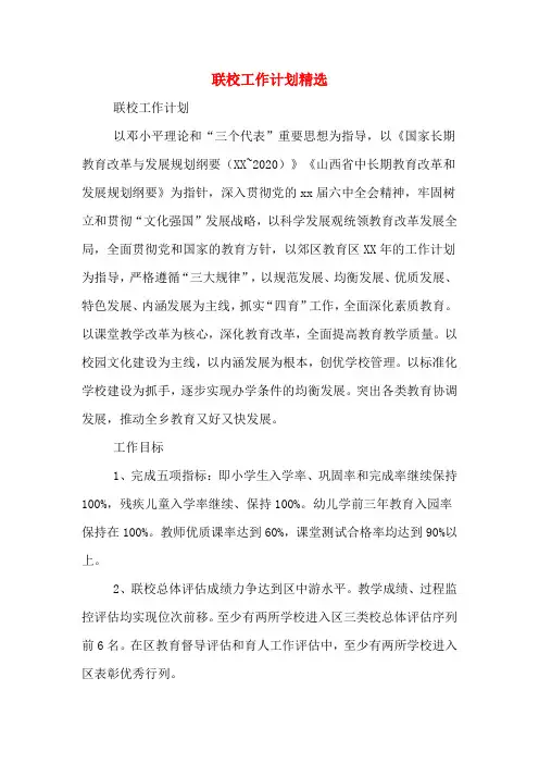 2020年联校工作计划精选