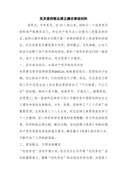 党员爱岗敬业清正廉洁事迹材料