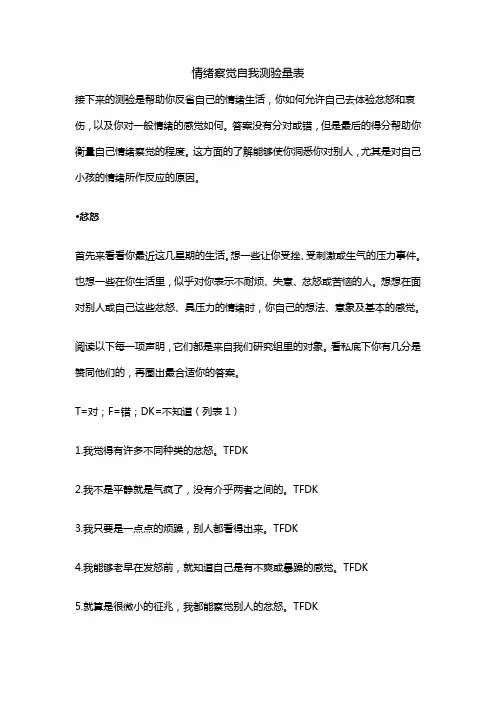 情绪察觉自我测验量表