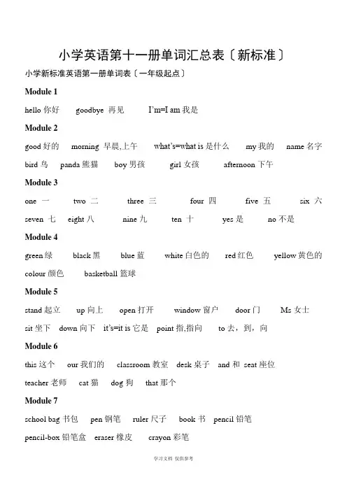 小学英语第1-12册单词汇总表(新标准-一年级起点)