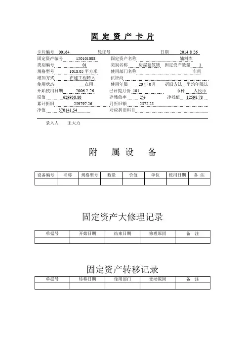 固定资产卡片模板