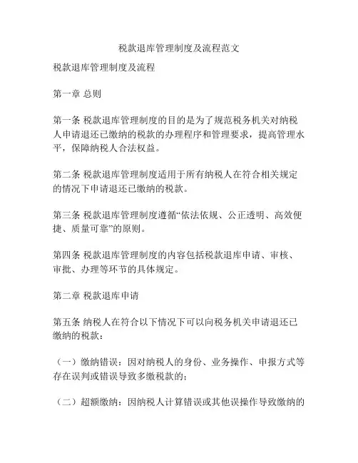 税款退库管理制度及流程范文
