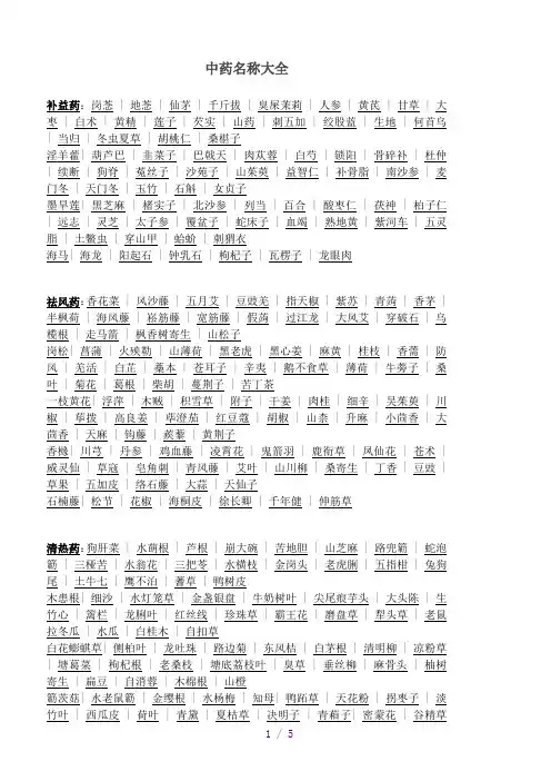 中药名称大全